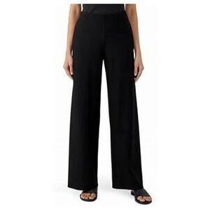 NWOT $198 Eileen Fisher High Waisted Wide‎ F/L Pants Stretch Crepe Black XS